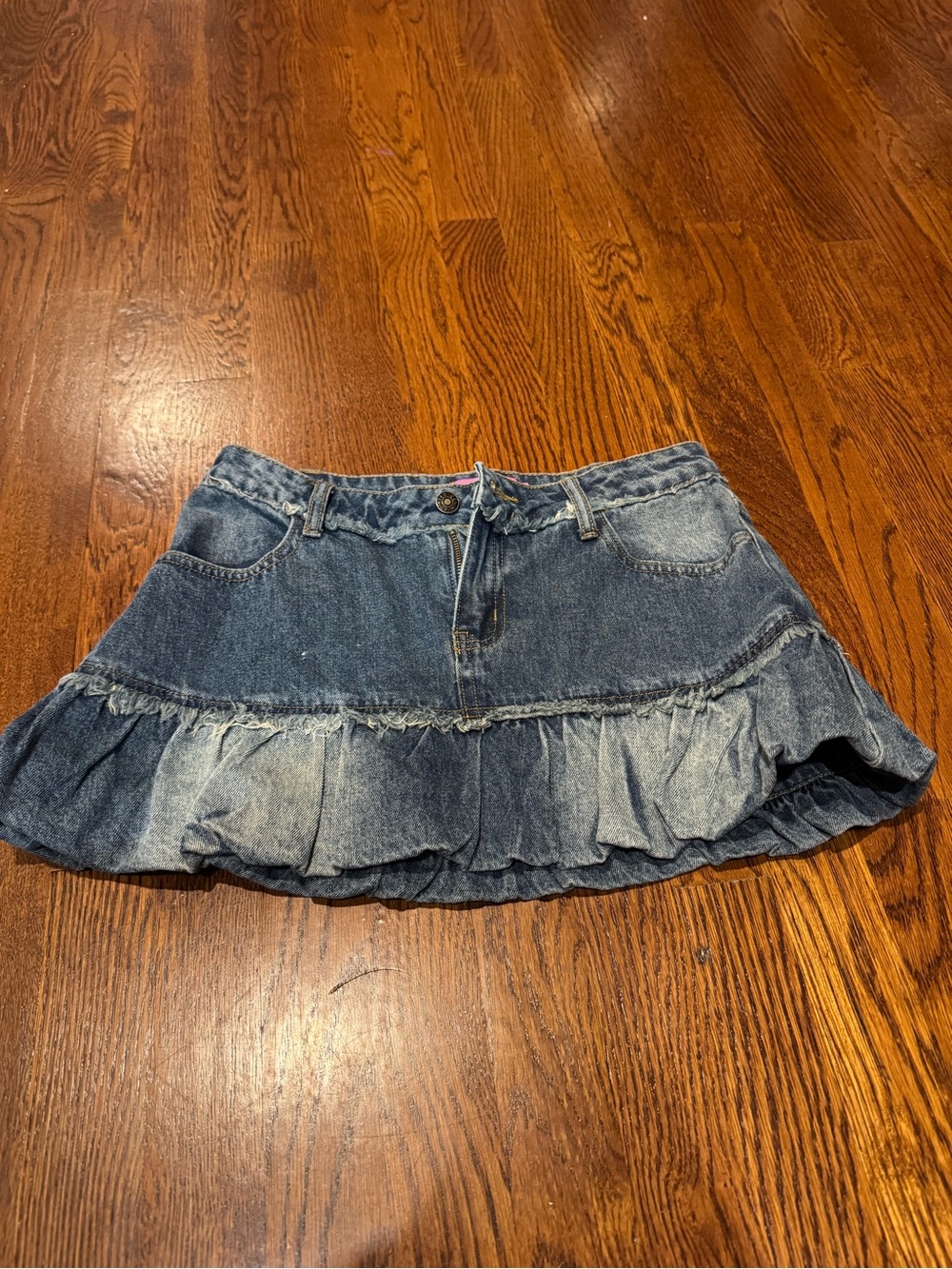 Edikted Two-Tone Ruffle Denim Mini Skirt - Blue